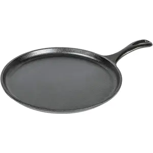 Cast Iron Round Griddle 10.5-Inch Pre-Seasoned Cooking Pan for Various Dishes - Cookware, Pans