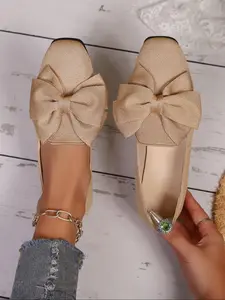 Women's Ballet Shoes, Ultra Comfortable Leather Sole, Large Bow Detail, Perfect for Dance and Casual Wear, Fashion Footwear, Ballet Flat