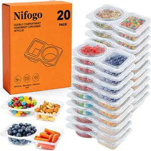 2-Compartment Reusable Snack Boxes with Lids (20/40 Pack) | Food-Grade Portable Lunch Containers | Perfect for Mini Sauce Cups, Kids Snacks & Adult Meal Prep