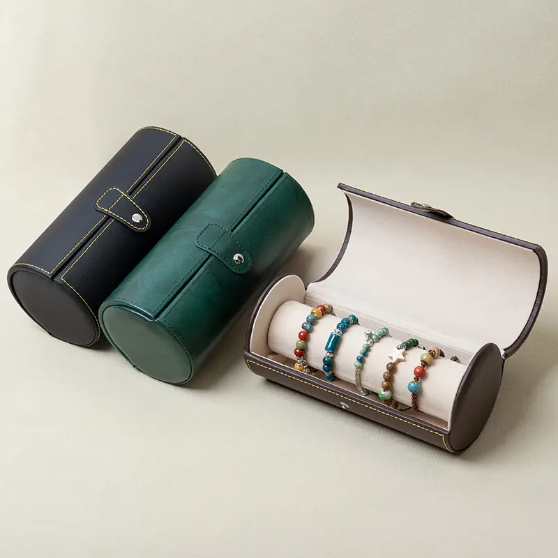 Large Capacity Bracelet Storage Box Cylinder Shape for Jewelry Organization and Display in Elegant Colors