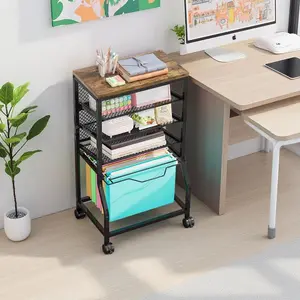 5 Tier Rolling File Cart with Lockable Wheels & Mesh Trays- Heavy-Duty Under Desk Organizer for Office, Home & School, Space-Saving Mobile Storage Cart with Sliding Drawers, Black