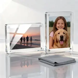 [2PCS] -Romantic Car Sunshade Photo Clip - Universal Fit Sun Visor Holder for Memorial Pet/Family/Kids, Aesthetic Acrylic Snap Frame for 2.36"x3.5" Photos, DIY Customizable Couples Gifts, Perfect for Polaroid Go and Instax Mini