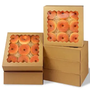 9x9x2.5 Inch Brown Pie Boxes with Window 12Packs Cookie Donut Bakery Box (Auto-pop Up) Bakeware Cake gifts boyfriend