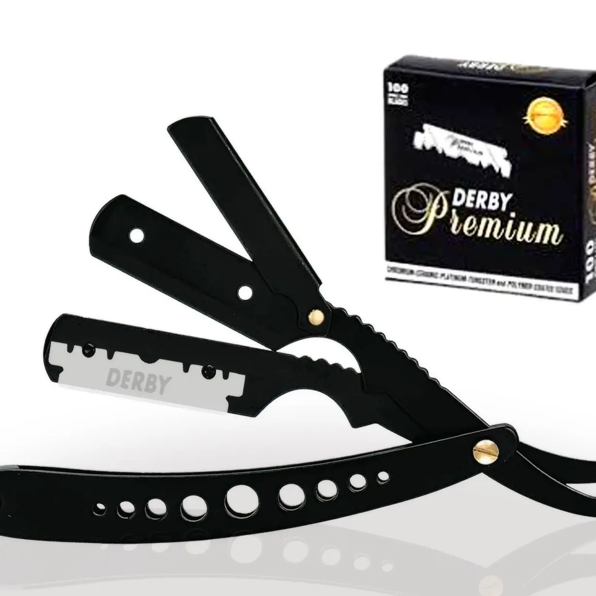 Barber Straight Edge Razor for Men- Professional Single Edge Razor with 100pcs Derby Blades Classic Single Blade Razor Navajas Para Barbero (Black)