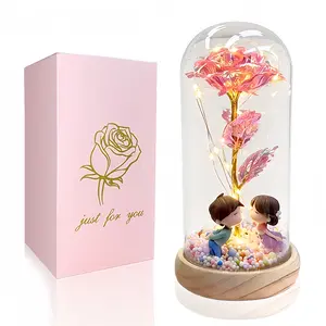 Valentine's Day Gift: Eternal Rose Bouquet in Glass Dome Features LED-illuminated roses and couple dolls Requires 3 AAA batteries (not included) Creative Gift Recommendation: Perfect for parents, girlfriend, boyfriend, daughter, or sister