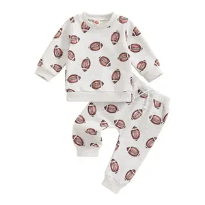 Toddler Baby Boy Girl Football Outfit Rugby Print Long Sleeve Sweatshirt Tops Jogger Pants 2Pcs Set Game Day Clothes