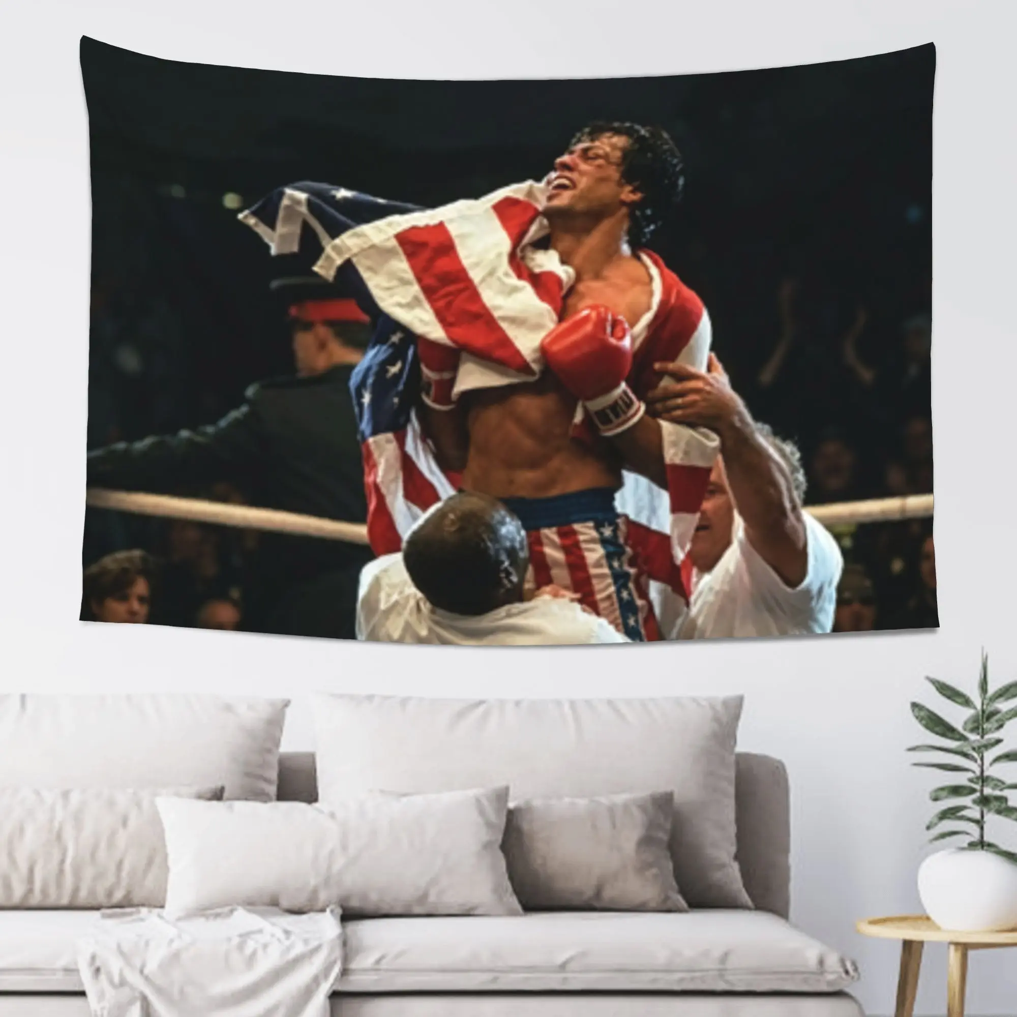 Rocky Balboa American Flag Synthetic Boxing Tapestry - 3x5 ft Fade-Resistant Wall Hanging Banner, Rocky Film Iconic Scene Decor, Men's Room Aesthetic Room Decor, Boxing Fan Gift