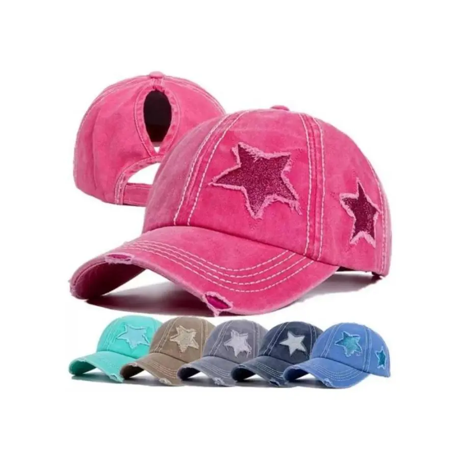 Men’s & Women’s 4-Pack Adjustable Sunscreen Baseball Hats, Anti-Ultraviolet Sun Protection Hats with Gold Star Front Patch & Blue Star Graphic for Daily Outdoor Sports, Adjustable Sunscreen Hat