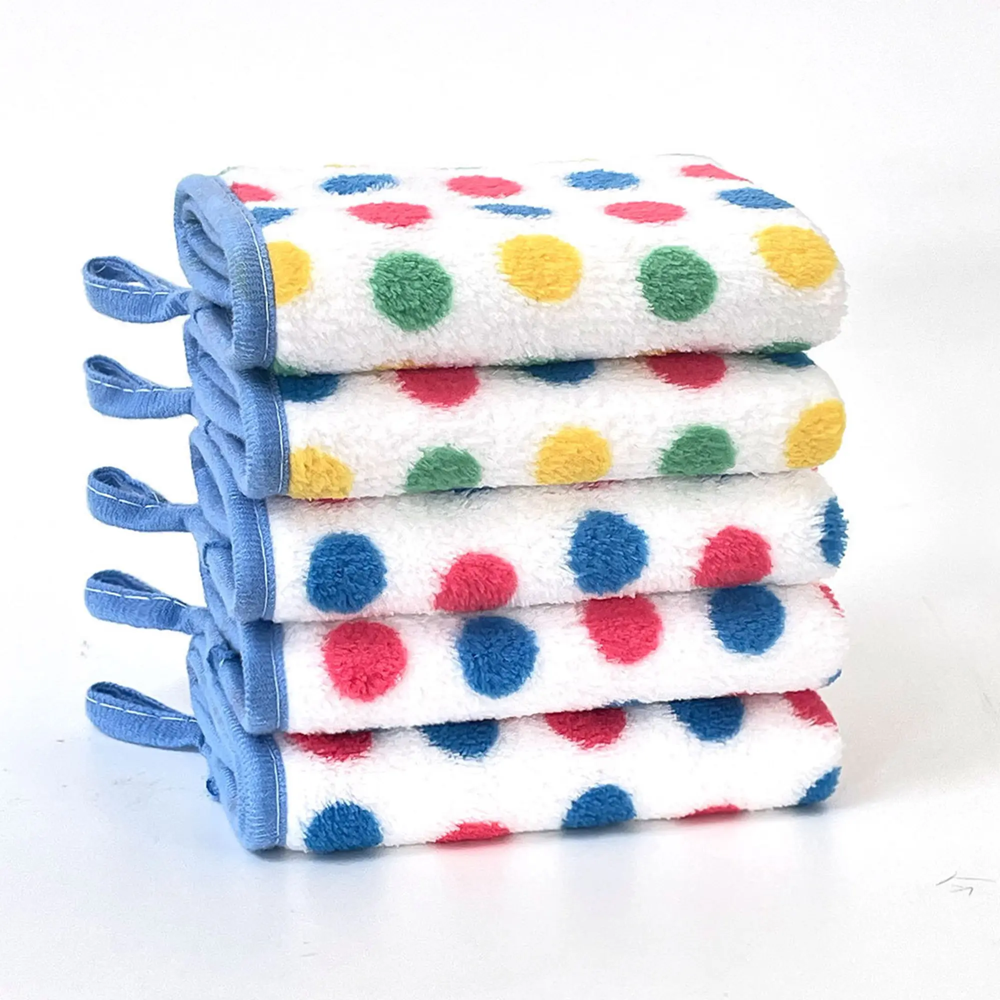 10 Counts Thick Absorbent Kitchen Towels, Multicolor Dots Kitchen Cleaning Cloths, Portable Hanging Loop Cloths for Kitchen Daily Care