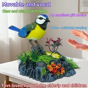 Electric Bird Toy Model Ornament, Movable & Chirping, Voice-Activated Induction, Creative Novel Mountain Bird Model, Stress Relief Toy for Kids and the Elderly