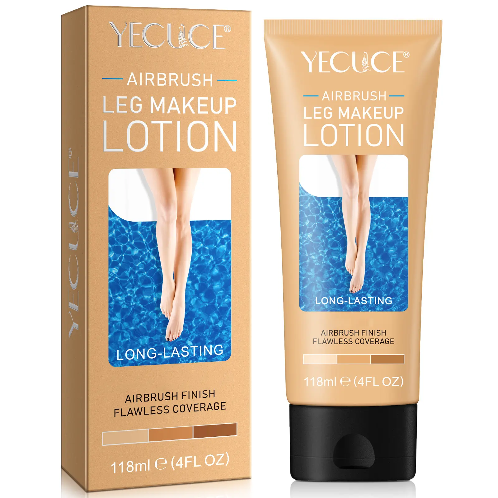 Yecuce Leg Makeup Lotion - Body Care Cosmetic Moisturizer with Airbrush Finish, Light, Smooth Application, Waterproof, Long-Lasting, Smoothing, Transfer-Proof for Flawless Legs (Summer Use)