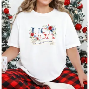 USA 250th Anniversary Floral Shirt, Patriotic Botanical American Flag T-Shirt, 1776–2026 Freedom Celebration, Retro USA 250 Shirt, USA Tee