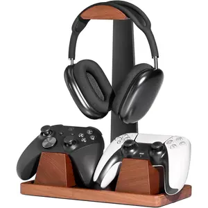 Headset Stand with 2 Controller Holders - Solid  & Metal Gaming Headphone Holder for , Controllers, and Desk Accessories ()