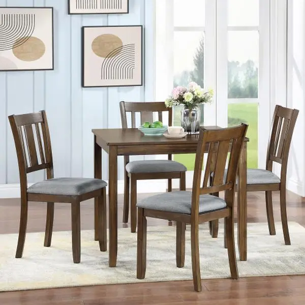 Bellemave 5-Piece Farmhouse Rustic Wooden Dining Room Set, 4-Person Indoor Kitchen Furniture Set with Chairs