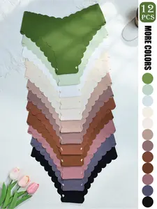 12 Pack Women's Seamless Underwear Nylon Spandex Breathable Quick-Dry Scalloped Edge 12 Colors Comfortable Fit for Yoga Fitness