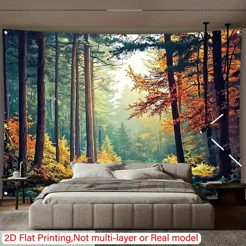 1pc Polyester Large Nature Landscape Backdrop - Autumn Forest Scene with Golden-Yellow to Orange-Brown Gradient, Realistic Woodland Photography Background for Living Room, Wedding Decor - No Electricity Needed, Easy-Hang Wallpaper-Like Home Tapestry