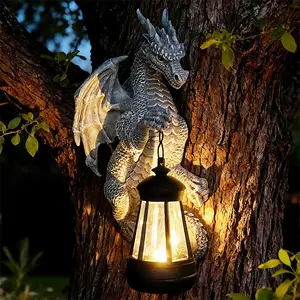 Garden Statues Tree Hugger Dragon - Dragon Statue Solar Lights Outdoor Patio Wall Decor,Christmas& Mothers Day&Birthday Gifts for Grandma Mom Women,Ideas Arts Crafts Waterproof Resin Lantern