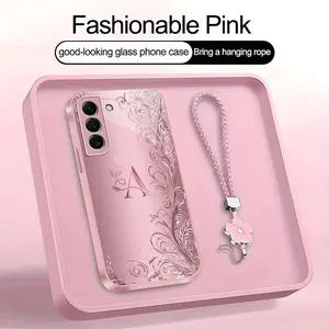 Suitable for [Galaxy S22+ 5g] high-end women's phone case🤩，a beautiful four-leaf clover lanyard is included🍀，a free four-leaf clover lanyard is included, with 26 letters of the alphabet to choose from and exquisite flower patterns YM99