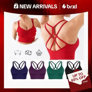 BRXL Women's Sexy Crisscross Back Sports Bra - Seamless V-Neck Wireless High Waist Stretchy Breathable Yoga & Running Bra Activewear minimalist #Gym#outdoorfun #warmupforholiday#tiktokmademebuyit-1