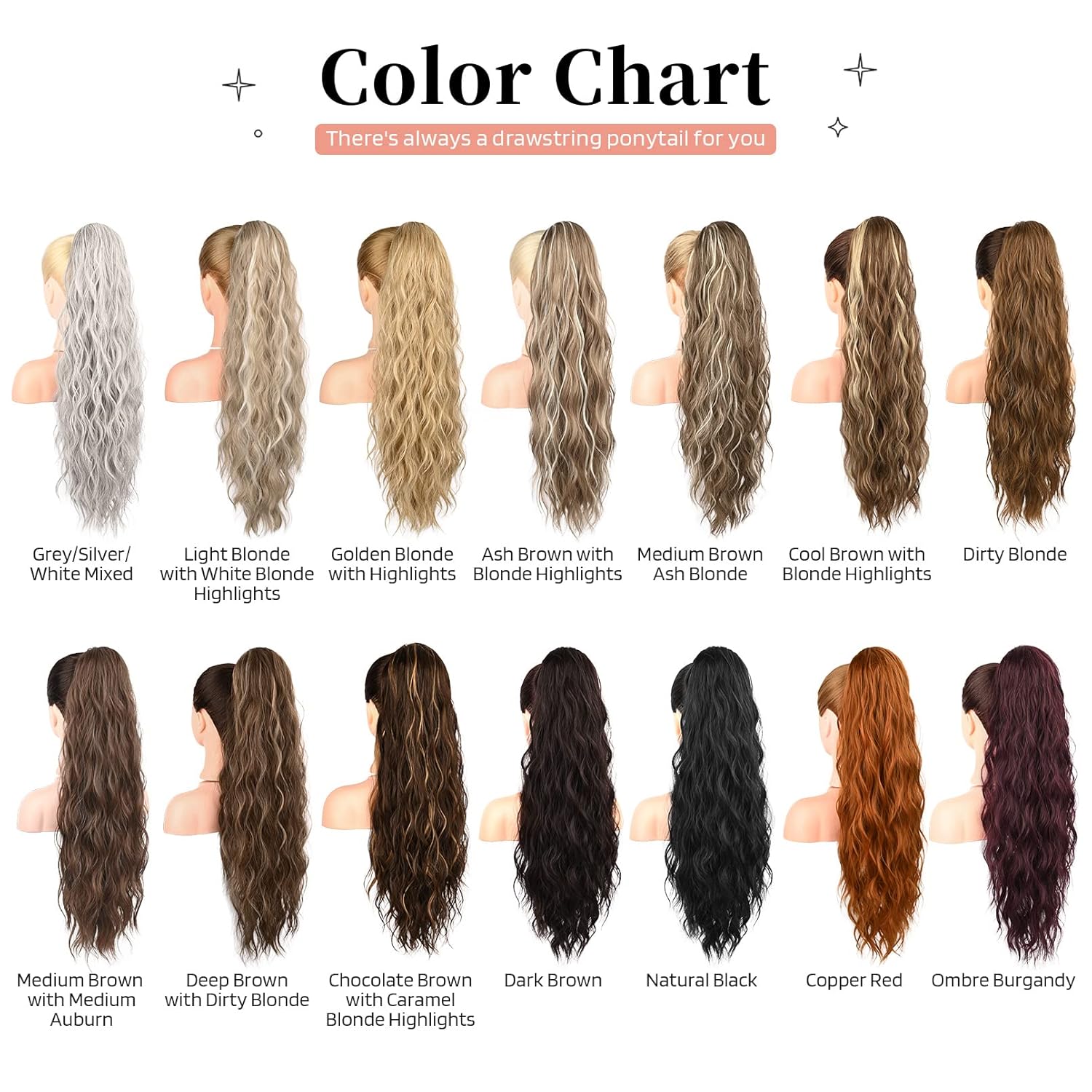 Ponytail Extensions 26 Inch Drawstring Long Curly Wavy Synthetic Hairpiece for Women Natural Wavy Hair Accessory