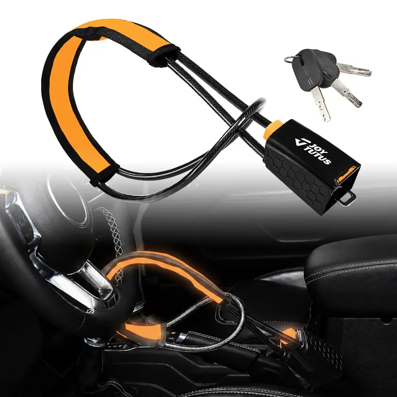 JOYTUTUS Heavy Duty Anti-Theft Steering Wheel Lock with 3 Keys - 5mm Steel Wire Cable Compatibility, Universal, Quick Installation, Durable Construction, Heavy Duty Protection for Cars, Trucks, SUVs (Automotive Vehicle Accessories)