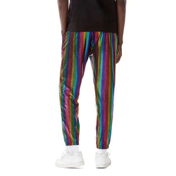 ZEROYAA Men's Metallic Shiny Sweatpants - Polyester Spandex Hip Hop Party Clothes with Elastic Drawstring Waist, Fabric, Menswear, Hipster, Classic, Disco Party Wear, All Seasons, Anti-Shrink