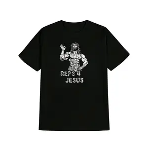 Humorous Christian Gym T Shirt Featuring Jesus Bodybuilder Design Perfect for Workout and Religious Gifting in Classic Black or White
