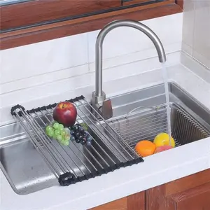 Roll Up Dish Drying Rack, Foldable Sink Drain Rack, Stainless Steel Over The Sink Dish Drying Rack for Kitchen Sink Counter Utensils Vegetables and Fruits