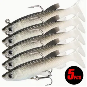 5 Realistic Soft Fish Lures, 3.15 Inch Lifelike Fishing Baits, High Quality Sharp Hooks, Perfect for Freshwater and Saltwater Fishing, Fish Shaped Lure