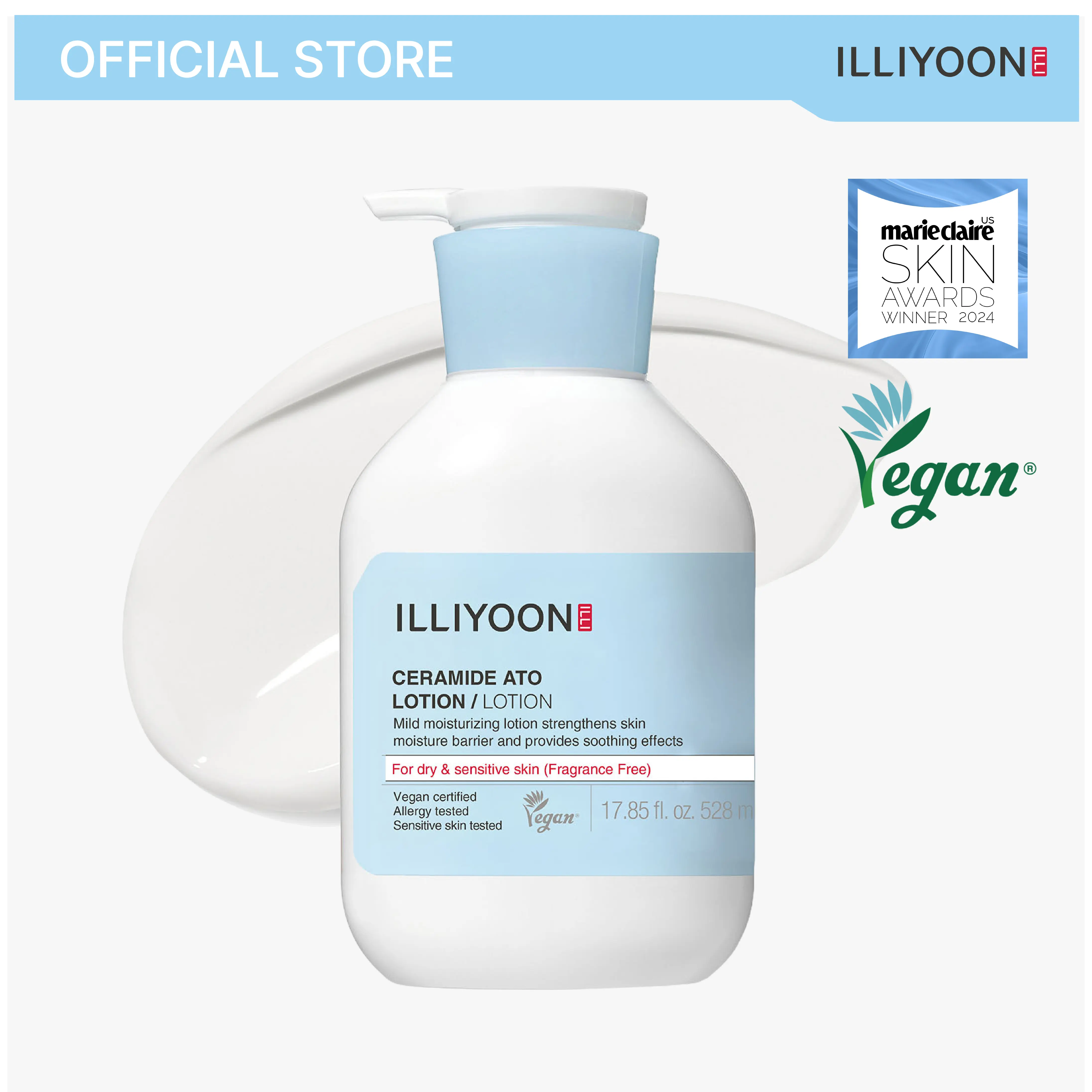 [ILLIYOON] Ceramide Ato Lotion | Moisturizing Lotion for Dry & Sensitive Skin, Super Hydrating, For Face & Body, Gentle for Infants, Sliky and Smooth texture, Vegan Certified, 11.83 fl. oz summervibe
