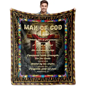 Christian Flannel Jesus Print Blanket - Religious Faith Gift for Men of God, Birthday Gift for Men, Catholic Bible-Inspired Textile Throw, Jesus Print Blankets