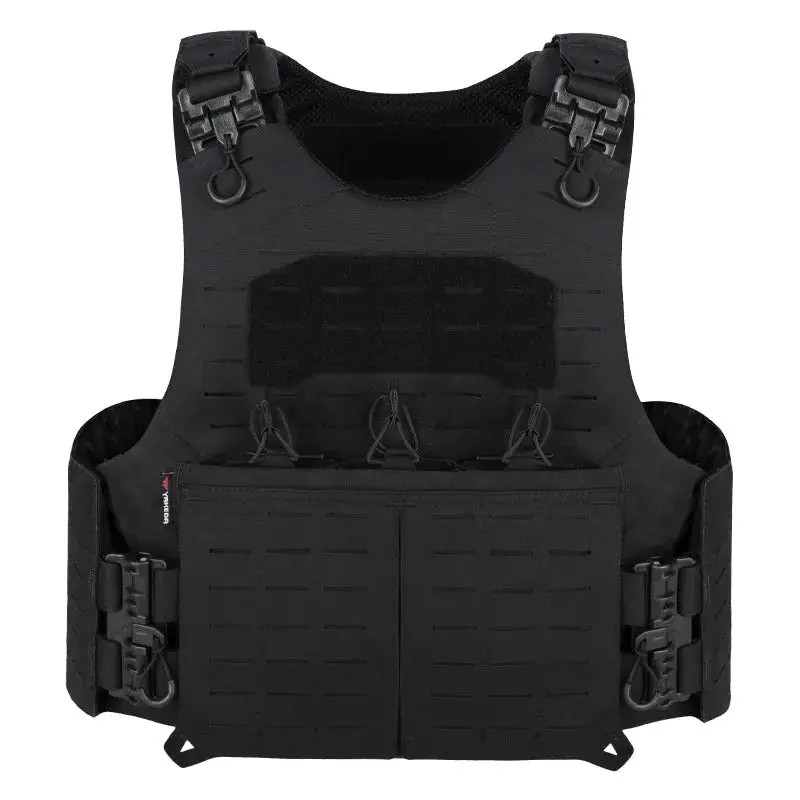 YAKEDA VT-8545 Tactical Vest - Tactical Equipment with Quick-Detach Shoulder Feature, Black Scoop Neck Design for Shooter Training