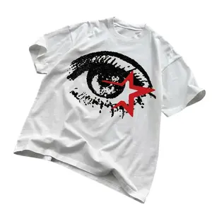 Gildan Men's Y2K Fashion T-Shirt Large Eye Print Round Neck Loose Fit Summer Streetwear Vintage Cotton Crewneck Unisex Top