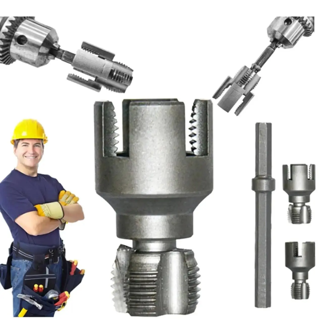 Electric Drill-Compatible PVC Pipe Threader Kit - 1/2", 3/4" Trim & Angle Bolt Repair Tool with Clean Thread Finish, Garden Hose Thread Die for DIY Enthusiasts' Piping Tasks