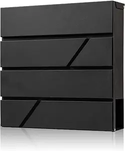Mailbox Wall Mount,Large Capacity Locking Mailbox for Outside,Galvanized Steel Cover and Rust-Proof Metal  Box with Newspaper Holder,14.6"x14.6"x4.3" Black,MD025B