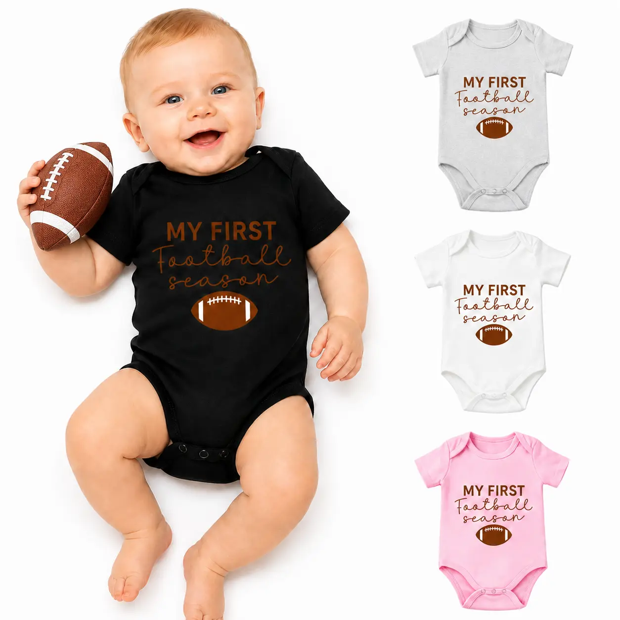 Baby Boy Girl Football Bodysuit, 100% Cotton My First Football Season Infant Onesie, Short Sleeve Newborn Game Day Outfit, Daddy Football Baby Clothes, 0-18M