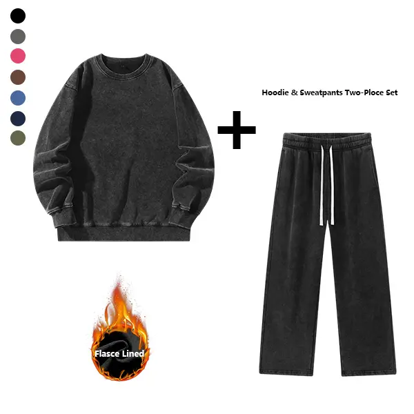 Unisex loose crewneck athletic sets, autumn retro acid-wash distressed crewneck sports sets, collegiate style, vintage cotton streetwear sets, couples’ two-piece sets, men’s retro acid-wash distressed sets, 2026 new arrivals, back-to-school outfits.