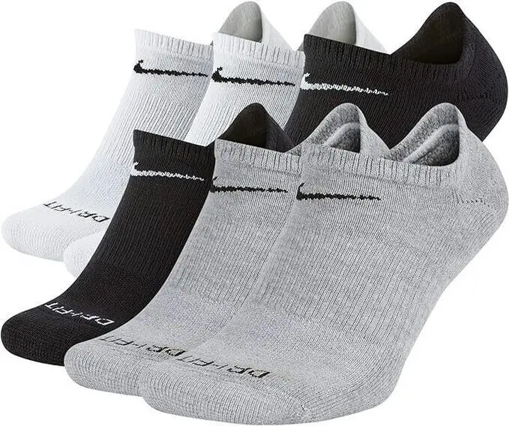 NIKE EVERYDAY PLUS NO SHOW 6 PACK MULTI G/W/B MEDIUM Sports Socks