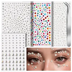 Face Gems Self Adhesive Face Gems and Pearls for Makeup, Festival Jewels for Halloween Rave Accessories Hair Gems, Rhinestone Stickers for Face, Eye, Makeup, Body