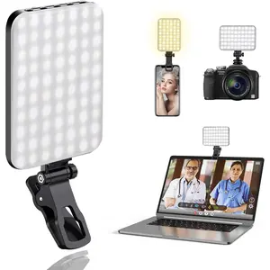 Slim 60-LED Portable Selfie Fill Light, Rechargeable 2200mAh with Clip & Camera Tripod Adapter, High CRI 97+, 3 Light Modes for Phones Laptops Webcams, Ideal for Video Calls & Makeup