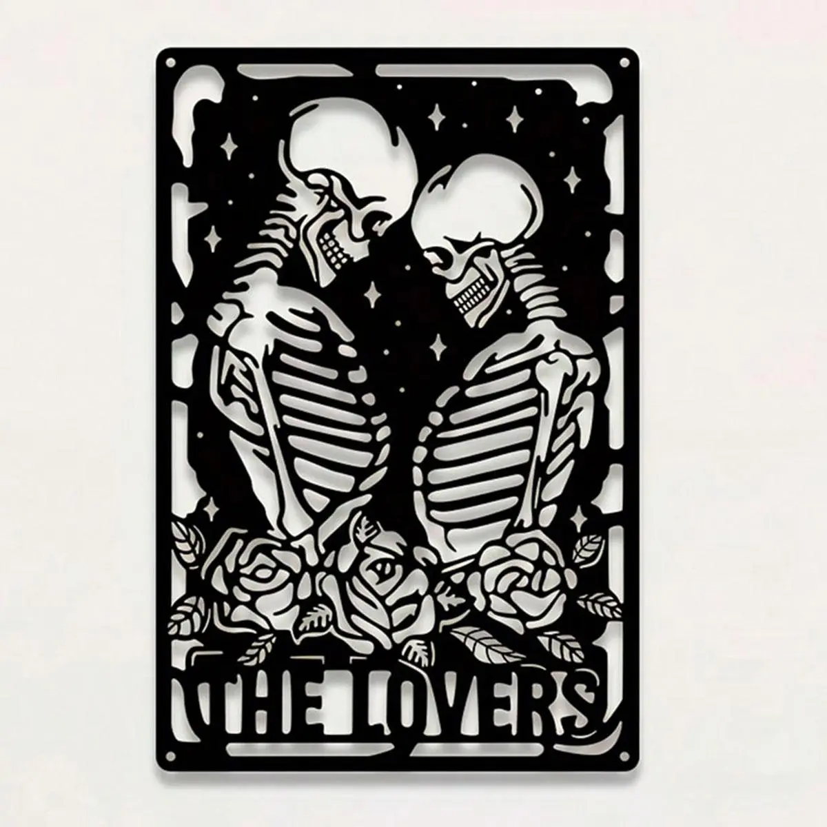 Skull Couple Design Wall Art, Wall Picture, Skeleton Design, 1 Count Laser Cut Iron Hanging Decoration, Wall Ornament for Home, Bedroom, Living Room, Restaurant, Yard, Hangable, Artistic, Unique Design, Durable