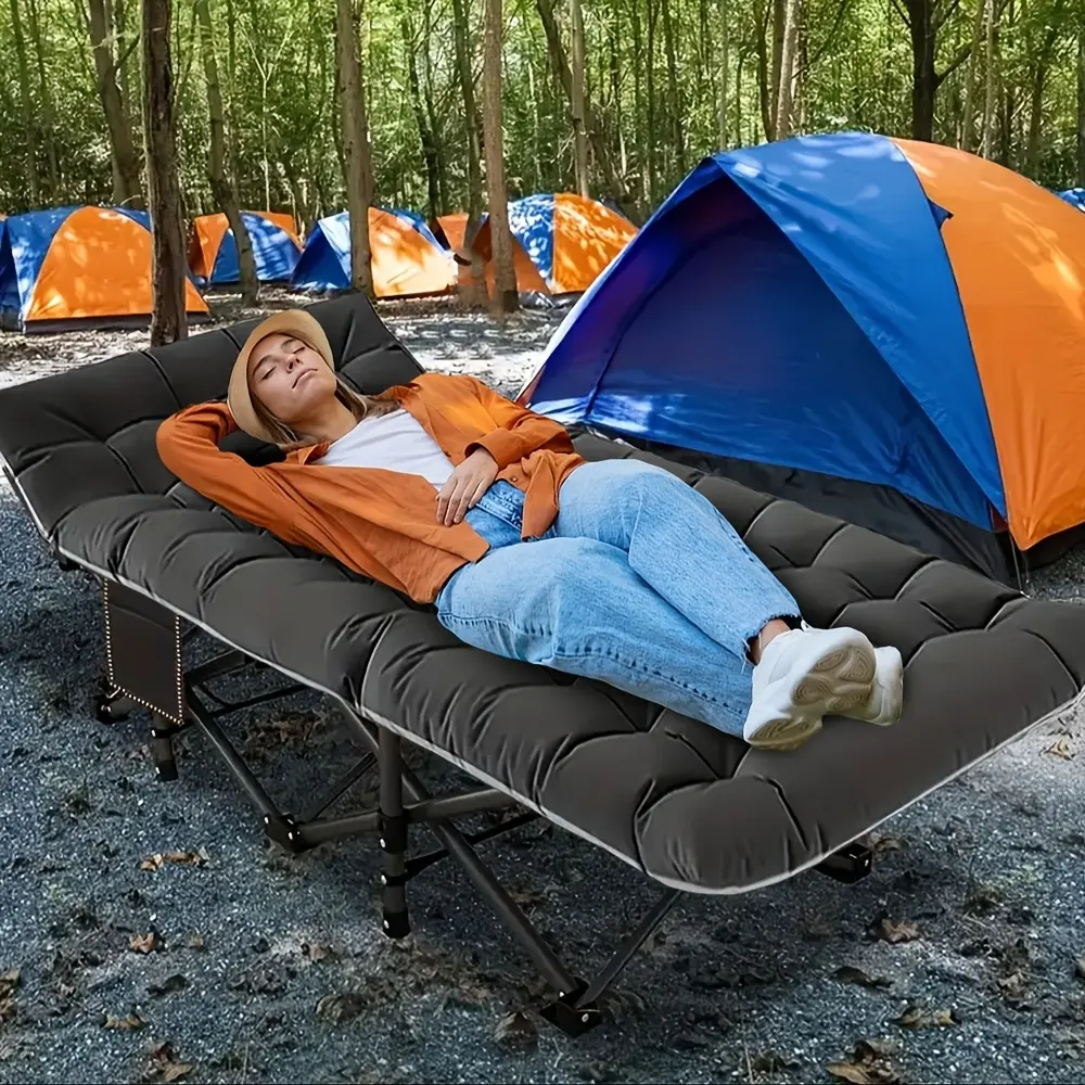 [Cozy Camping Bed] Cozy Adjustable Folding Camping Bed - Soft, Warm Recliner With Mattress For Outdoor Travel, Office Nap, Home Relaxation