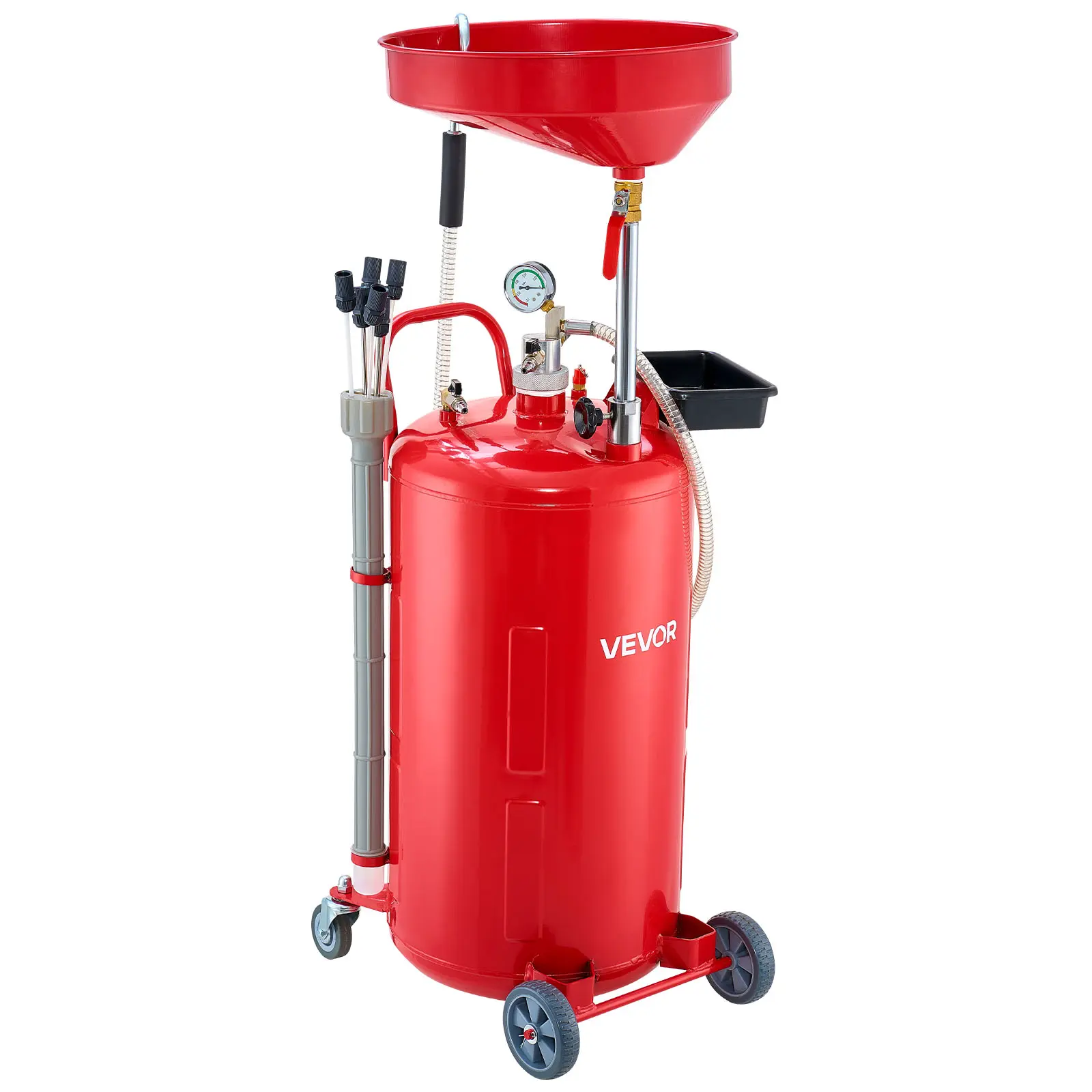 【DealsForYouDays】VEVOR 21 Gallon Waste Oil Drain Tank,Air Operated Portable Oil Drainer with Adjustable Funnel HeightIndustrial Fluid Drain Tank with WheelsFluid Fuel Transfer Drainage for Auto Repair ShopsRed