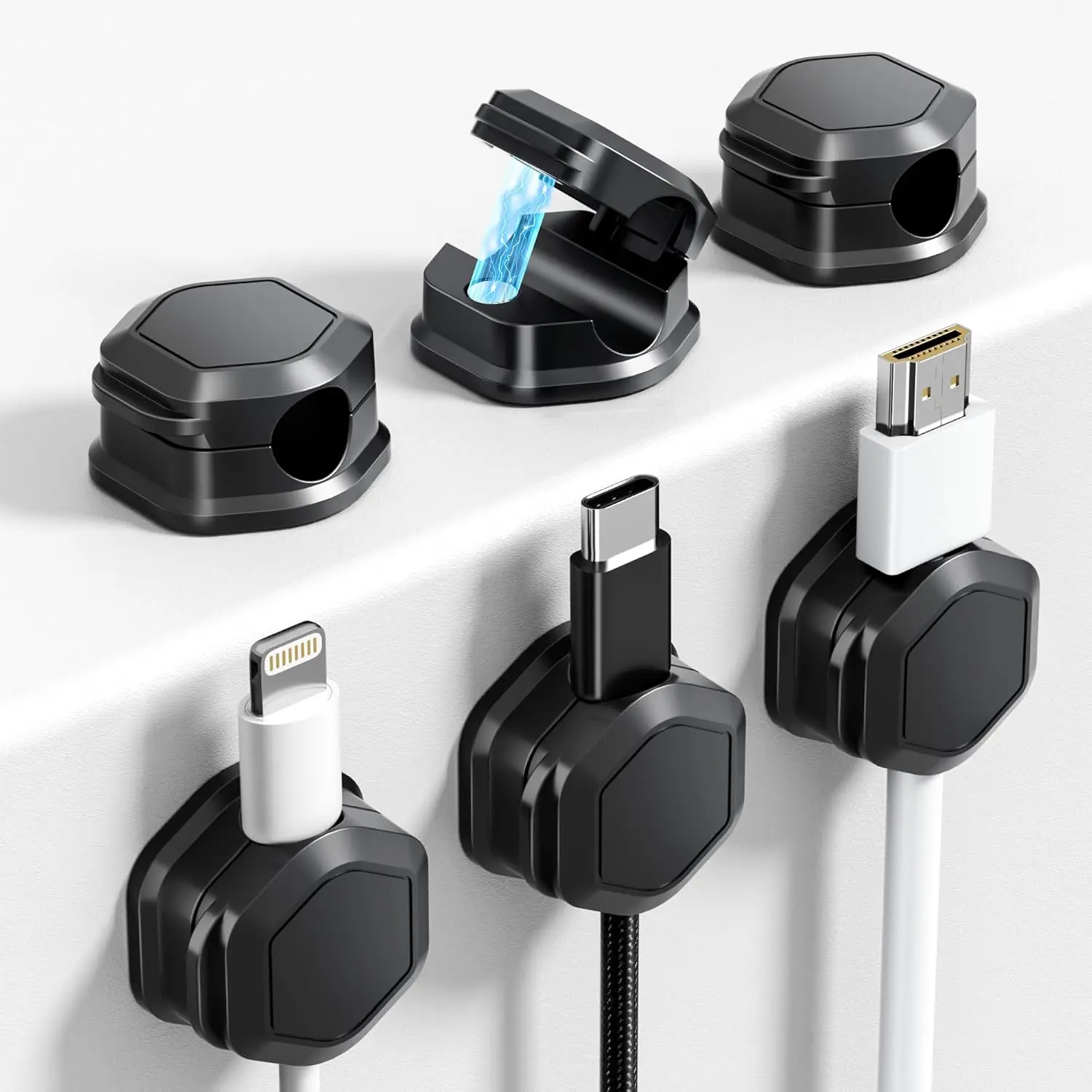 6 Pack   Clips [ Smooth Adjustable] Cord Organizer -  Adhesive Wire Holder, Under Desk Cord Holder Keeper for  Office Desk Phone  Wall Desktop Nightstand Cabinet