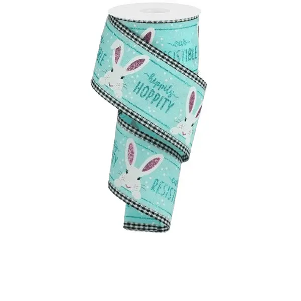 2.5" x 10yd Peeking Bunny Ribbon with Gingham Edge – Ice Blue
