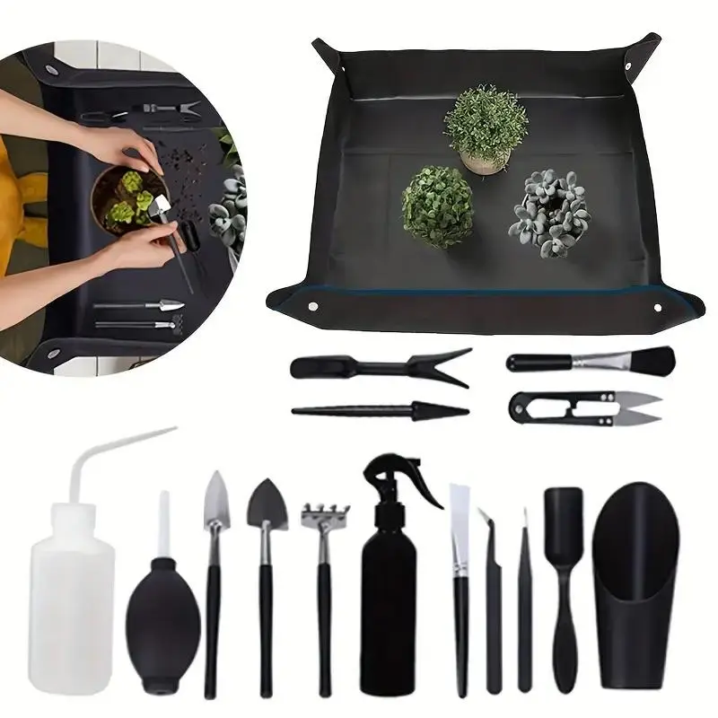 Mini Garden Tool Set, Durable Stainless Steel Handle Home Garden Tool Set, Multi-functional Portable Kit with Trowel, Shovel, Spray Bottle & More
