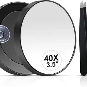 40x Magnifying Makeup Mirror Set, Includes Suction Cup & Tweezers, Travel Essential, Portable 3.5 Inch Eyebrow Grooming Mirror, Travel Hand Mirrors