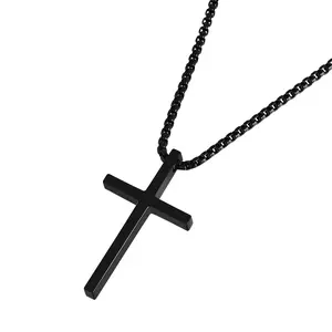 Elegant Cross Necklace for Men Boys - Stainless Steel Silver Black Gold Pendant Chain, Religious Jewelry Gifts for Teens Men, 16-30 Inch