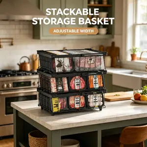 Expandable Refrigerator Organizer Bin, Adjustable Freezer Storage Basket for Chest Freezer, Sliding Wire Basket Space Saver