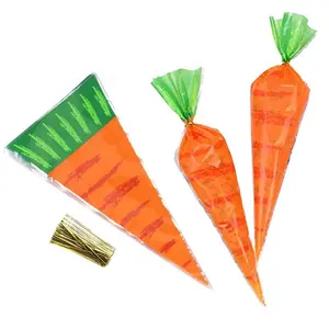 20/50pcs Easter Bunny Carrot Candy Triangle Wrap Bags Popcorn Baking Bags Bunny Gift Bags Party Decoration Baking Supplies